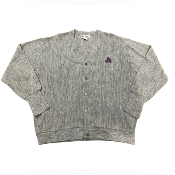Izod Vintage Cardigan Mens XXL Gray Sweater Made In USA Logo Front - Picture 1 of 10